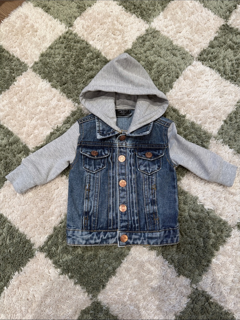 Little Bipsy- Kids Denim Hooded Jacket with Gray Sleeves